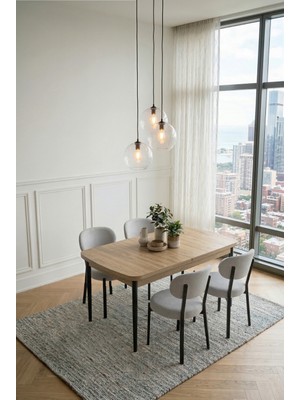 Deren Home Pufy Serisi 80X130 Açılabilir Masa +4 Adet Silinebilir Sandalye Masa Takımı