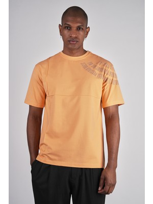 Ex-pent Erkek Dikim Detaylı Regular Kalıp Omuz Flok Baskılı Pamuklu Turuncu T-Shirt
