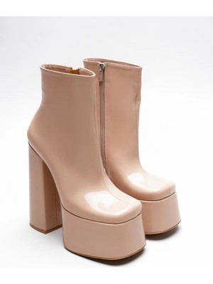 Ayakkabı Ateşi Kadın Nude Rugan Fermuarlı Orta Boy Platform Topuklu Bot Mondero
