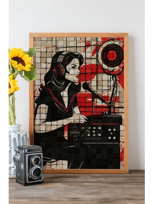 Artavessa Tek Parça Gerçek Ham Ahşap Çerçeveli Popart Mosaic Çizgili Tablo - Model 23