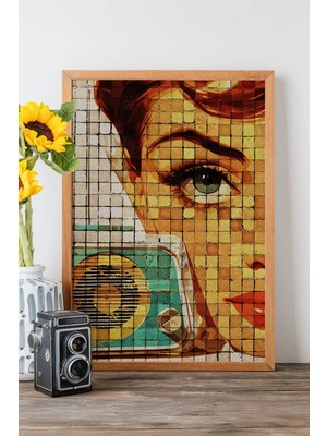Artavessa Tek Parça Gerçek Ham Ahşap Çerçeveli Popart Mosaic Çizgili Tablo - Model 24