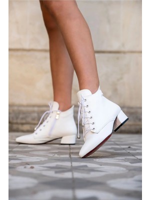 Ayakkabı Ateşi Beyaz Cilt Tasarım Alçak Topuklu Kadın Ayakkabı Marea