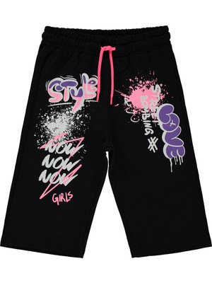 Civil Girls Style Baskılı 6-9 Yaş Kapri - Siyah