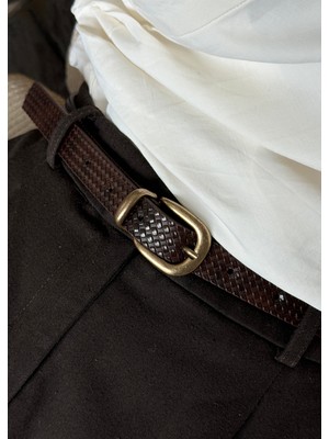 KİLİGİSTANBUL Khan Kahverengi Suni Deri Örme Desen Kemer 100 cm