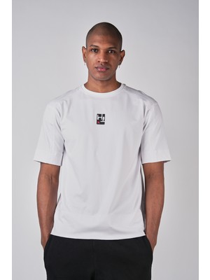 Ex-pent Erkek Dikim Detaylı Regular Kalıp Baskılı Pamuklu Beyaz T-Shirt