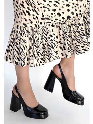 Bluefeet Siyah Rugan Platform Topuk Ayakkabı