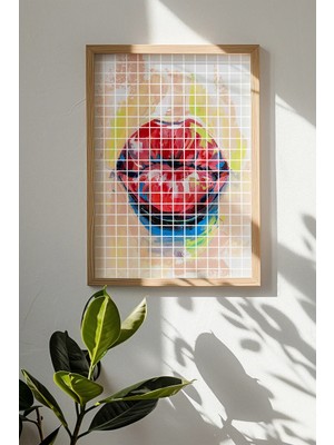 Artavessa Tek Parça Gerçek Ham Ahşap Çerçeveli Popart Kare Çizgili Tablo - Model 15