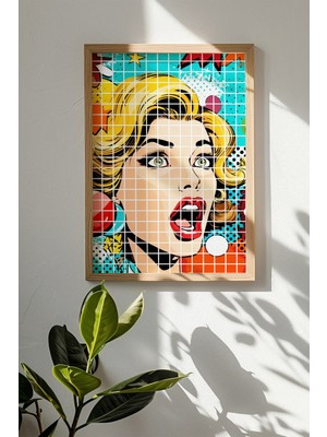 Artavessa Tek Parça Gerçek Ham Ahşap Çerçeveli Popart Kare Çizgili Tablo - Model 29