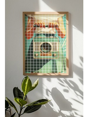 Artavessa Tek Parça Gerçek Ham Ahşap Çerçeveli Popart Kare Çizgili Tablo - Model 11