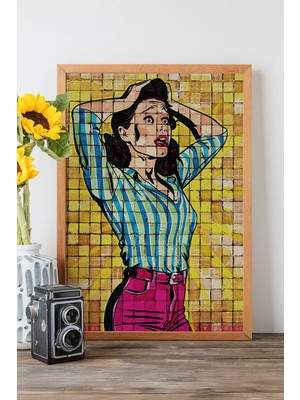 Artavessa Tek Parça Gerçek Ham Ahşap Çerçeveli Popart Mosaic Çizgili Tablo - Model 14