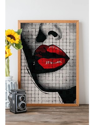 Artavessa Tek Parça Gerçek Ham Ahşap Çerçeveli Popart Mosaic Çizgili Tablo - Model 4
