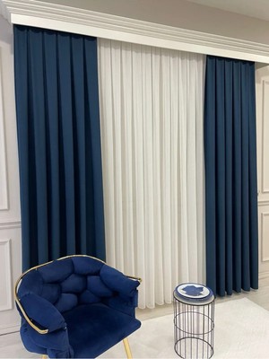 Assina Keten Kumaş Lacivert 1/ 3  Sık Pile Kalın Tek Kanat Fon Perde