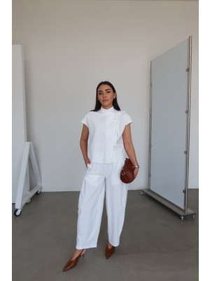 Özge Özgenç Bağlamalı Bluz Pantolon Takım