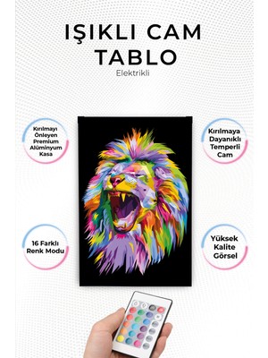 Yanardağ Modern Işıklı Aslan Tasarımlı Cam Tablo