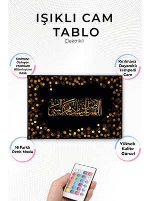 Yanardağ Modern Işıklı Altın Işık Efektli Islami Görsel Tasarımlı Cam Tablo