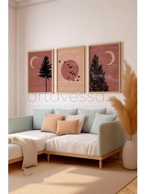 Artavessa 3 Parça Gerçek Ham Ahşap Çerçeveli Tablo Seti - Model 25