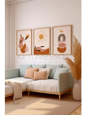Artavessa 3 Parça Gerçek Ham Ahşap Çerçeveli Tablo Seti - Model 8