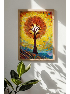 Artavessa Tek Parça Gerçek Ham Ahşap Çerçeveli Mosaic Temalı Tablo - Model 12