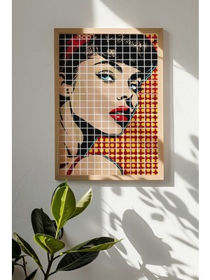 Artavessa Tek Parça Gerçek Ham Ahşap Çerçeveli Popart Kare Çizgili Tablo - Model 19