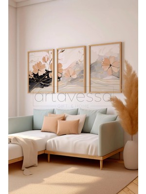 Artavessa 3 Parça Gerçek Ham Ahşap Çerçeveli Tablo Seti - Model 22