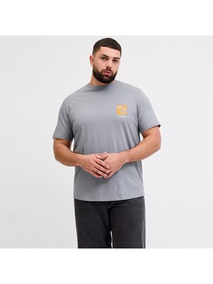 Jack & Jones Büyük Beden Gögüs Baskili Bisiklet Yaka Tisört - Montauk