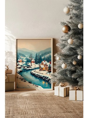 Artavessa Tek Parça Gerçek Ham Ahşap Çerçeveli Yılbaşı(New Year) Temalı Tablo - Model 1