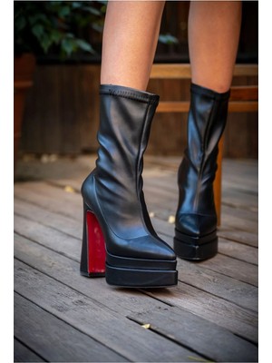 Ayakkabı Ateşi Kadın Siyah Cilt Çift Platform Özel Tasarım  Ayakkabı Spica