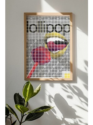 Artavessa Tek Parça Gerçek Ham Ahşap Çerçeveli Popart Kare Çizgili Tablo - Model 12