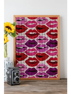 Artavessa Tek Parça Gerçek Ham Ahşap Çerçeveli Popart Mosaic Çizgili Tablo - Model 17