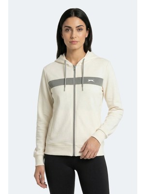 Slazenger Knotty I Kadın Kapüşonlu Cepli Ekru Sweatshırt