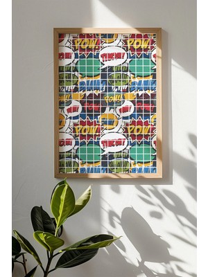 Artavessa Tek Parça Gerçek Ham Ahşap Çerçeveli Popart Kare Çizgili Tablo - Model 25