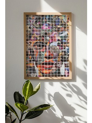 Artavessa Tek Parça Gerçek Ham Ahşap Çerçeveli Popart Kare Çizgili Tablo - Model 18