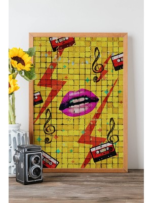 Artavessa Tek Parça Gerçek Ham Ahşap Çerçeveli Popart Mosaic Çizgili Tablo - Model 1