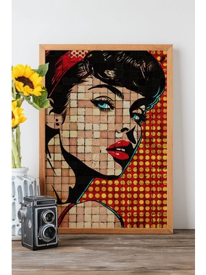 Artavessa Tek Parça Gerçek Ham Ahşap Çerçeveli Popart Mosaic Çizgili Tablo - Model 19