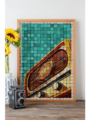 Artavessa Tek Parça Gerçek Ham Ahşap Çerçeveli Popart Mosaic Çizgili Tablo - Model 9