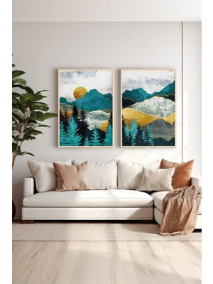 Artavessa 2 Parça Gerçek Ahşap Renkli Çerçeveli Tablo Seti - Model 25