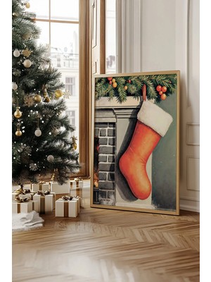 Artavessa Tek Parça Gerçek Ham Ahşap Çerçeveli Yılbaşı(New Year) Temalı Tablo - Model 5