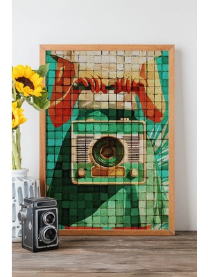 Artavessa Tek Parça Gerçek Ham Ahşap Çerçeveli Popart Mosaic Çizgili Tablo - Model 11