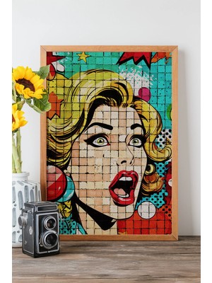 Artavessa Tek Parça Gerçek Ham Ahşap Çerçeveli Popart Mosaic Çizgili Tablo - Model 29