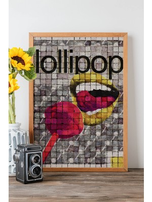 Artavessa Tek Parça Gerçek Ham Ahşap Çerçeveli Popart Mosaic Çizgili Tablo - Model 12