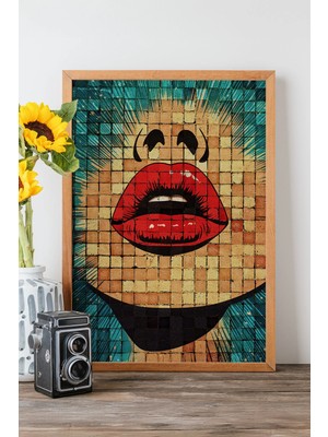 Artavessa Tek Parça Gerçek Ham Ahşap Çerçeveli Popart Mosaic Çizgili Tablo - Model 3