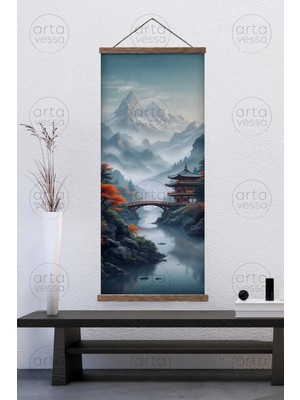 Artavessa Japon Tarzı Gerçek Ahşap Boyalı Çıtalı Askılı Kanvas Tablo - ARTJPNPSTRDK22