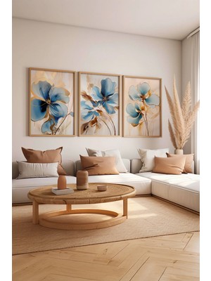 Artavessa 3 Parça Ham Renk Gerçek Ahşap Çerçeveli Tablo Seti - Model 1