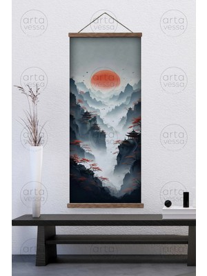 Artavessa Japon Tarzı Gerçek Ahşap Boyalı Çıtalı Askılı Kanvas Tablo - Artjpnpstrdk4