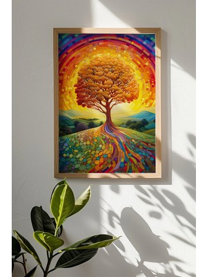 Artavessa Tek Parça Gerçek Ham Ahşap Çerçeveli Mosaic Temalı Tablo - Model 8