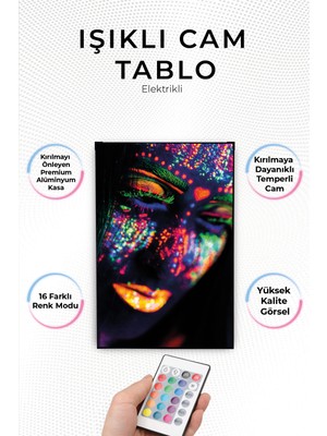 Yanardağ Modern Işıklı Neon Yüz Tasarımlı Cam Tablo