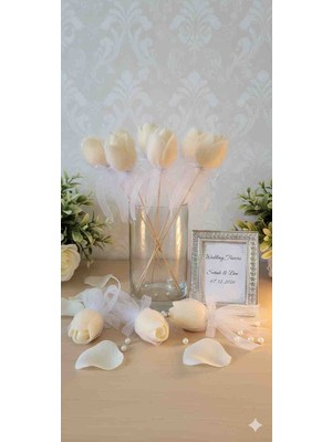 Queens Atölye ​lale Temalı Hediyelik Mum (25 Adet) - tül aranjmanlı (Nikah, Nişan, Söz, Kına, Sünnet, Mevlüt, Bebek Hediyesi)