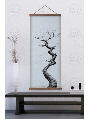 Artavessa Japon Tarzı Gerçek Ahşap Boyalı Çıtalı Askılı Kanvas Tablo - ARTJPNPSTRDK15