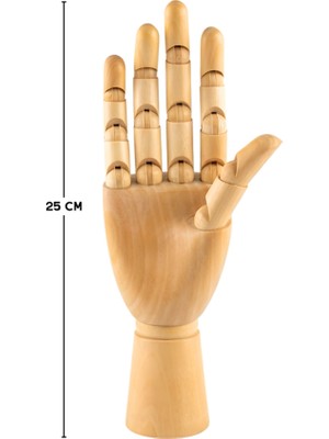 Temel Ahşap El Modeli, Mafsallı Tabanlı Çizim ve Takı Sergileme Mankeni, 25 cm