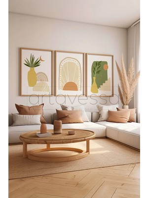 Artavessa 3 Parça Gerçek Ham Ahşap Çerçeveli Tablo Seti - Model 7